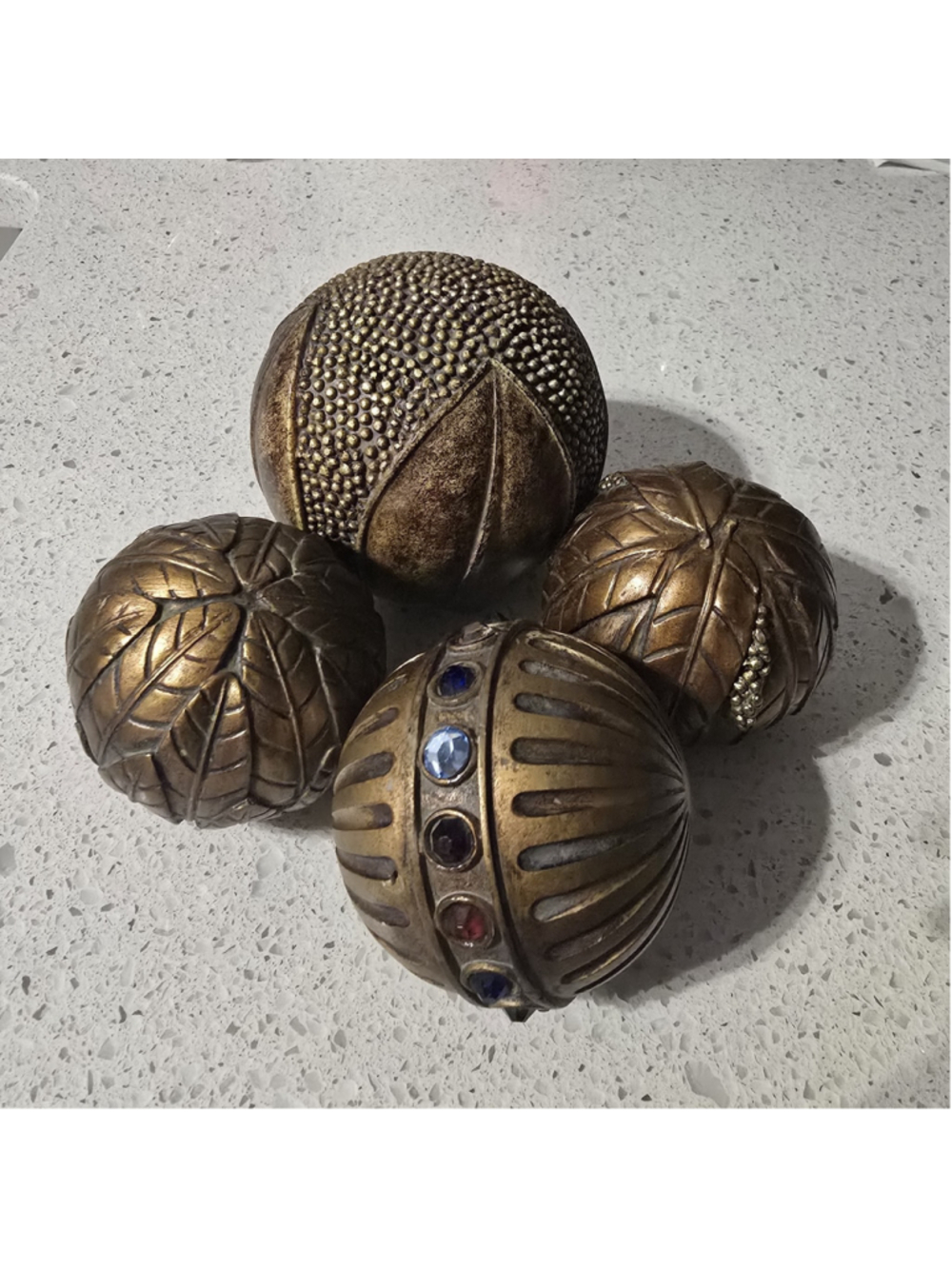 4 Gothic Gold Decorative Carved Resin Balls Centerpiece Decor 3 “